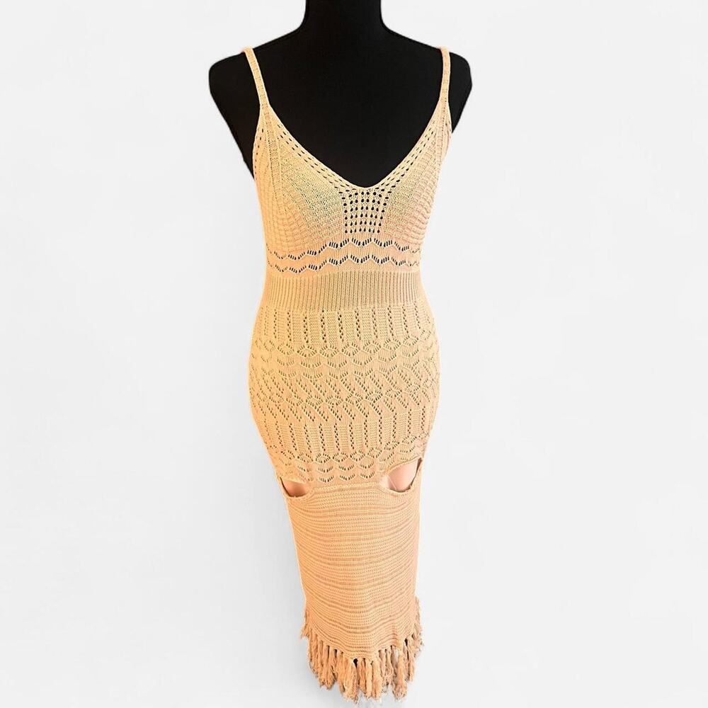Lush crochet maxi dress with fringe hem